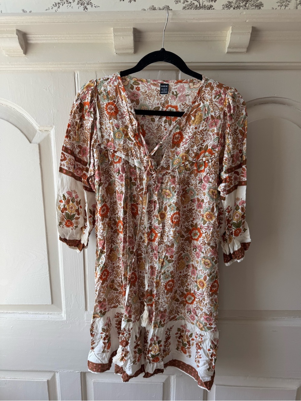 SHEIN Ivory Floral Tunic with Rust & Mustard Details